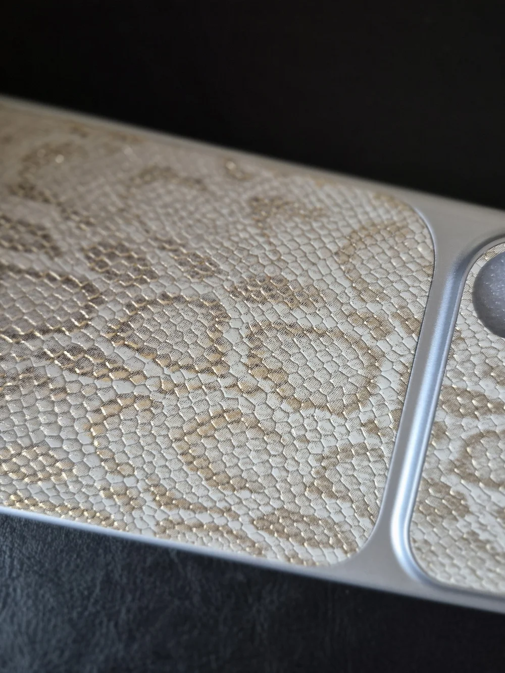 IPhone 17 Snake-Pattern Reptile Phone Case - Cream Silver